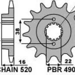 Pignon PBR 15 dents acier standard pas 520 type 490BL
