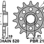 Pignon PBR 13 dents acier standard pas 520 type 2160 Suzuki RMZ450