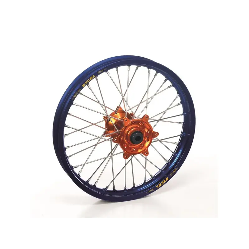 Roue avant complète HAAN WHEELS 17X3.50X36T jante bleu/moyeu orange KTM/Husqvarna