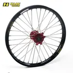 Roue avant complète HAAN WHEELS 17x3,50x36T jante noir/moyeu rouge/rayons argent/têtes de rayons argent