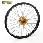 Roue avant complète HAAN WHEELS SM 17x3,50x36T jante noir/moyeu or/rayons argent/têtes de rayons argent