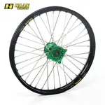 Roue avant complète HAAN WHEELS SM 17x3,50x36T jante noir/moyeu vert/rayons argent/têtes de rayons argent