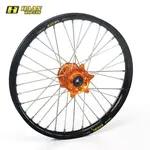 Roue avant complète HAAN WHEELS SM 17x3,50x36T jante noir/moyeu orange/rayons argent/têtes de rayons argent