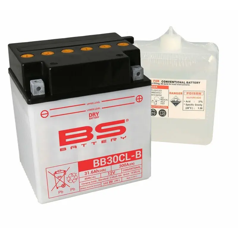 Batterie BS BATTERY BB30CL-B haute performance livrée avec pack acide