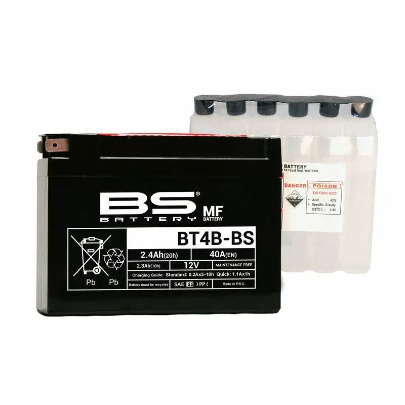 Batterie BS BATTERY BT4B-BS sans entretien livrée avec pack acide