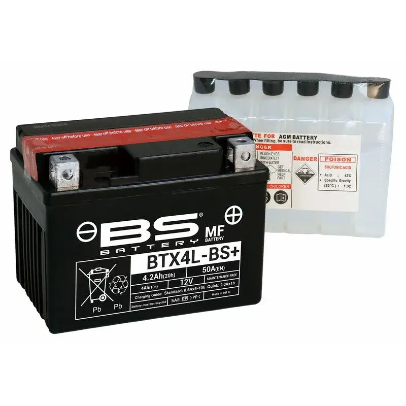 Batterie BS BATTERY BTX4L-BS sans entretien livrée avec pack acide
