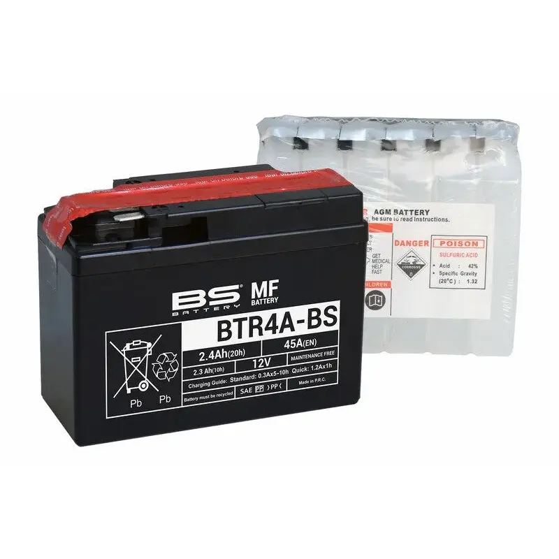 Batterie BS BATTERY BTR4A-BS sans entretien livrée avec pack acide