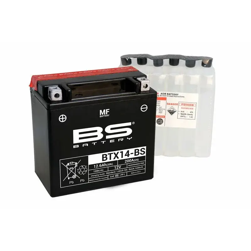Batterie BS BATTERY BTX14-BS sans entretien livrée avec pack acide