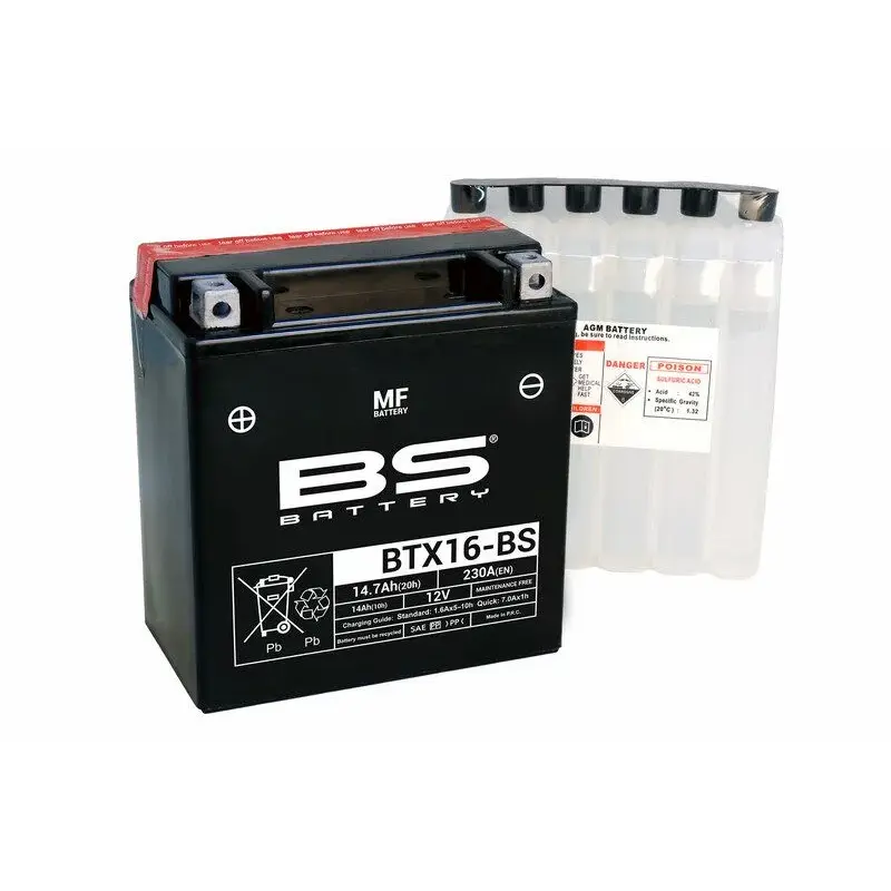 Batterie BS BATTERY BTX16-BS sans entretien livrée avec pack acide