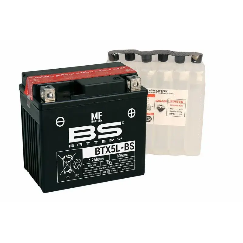 Batterie BS BATTERY BTX5L-BS sans entretien livrée avec pack acide