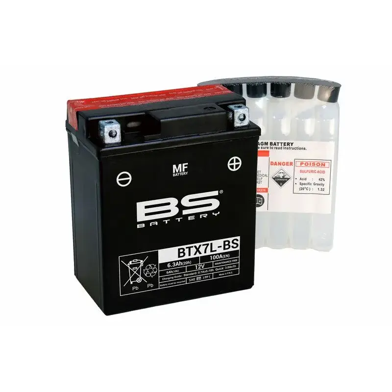 Batterie BS BATTERY BTX7L-BS sans entretien livrée avec pack acide