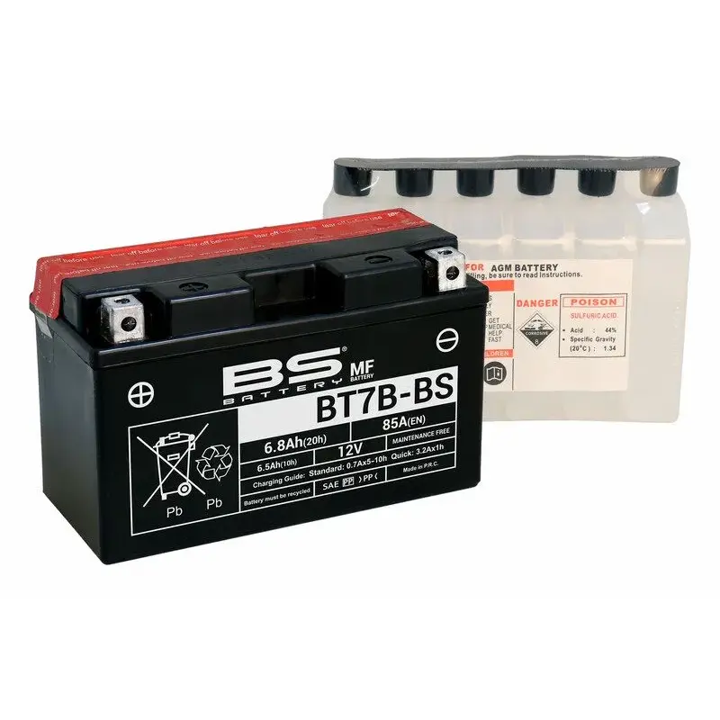 Batterie BS BATTERY BT7B-BS sans entretien livrée avec pack acide