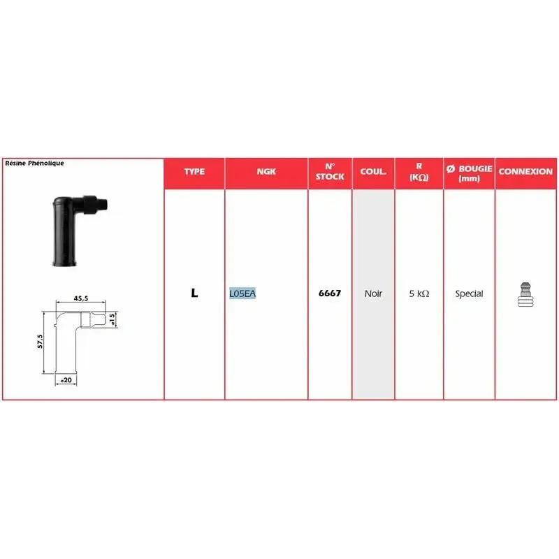 Anti-parasite NGK L05EA noir pour bougie avec olive