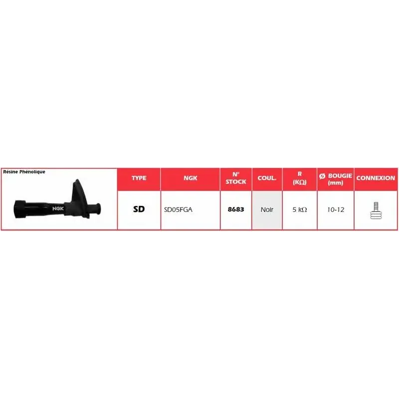 Anti-parasite NGK SD05FGA noir pour bougie sans olive