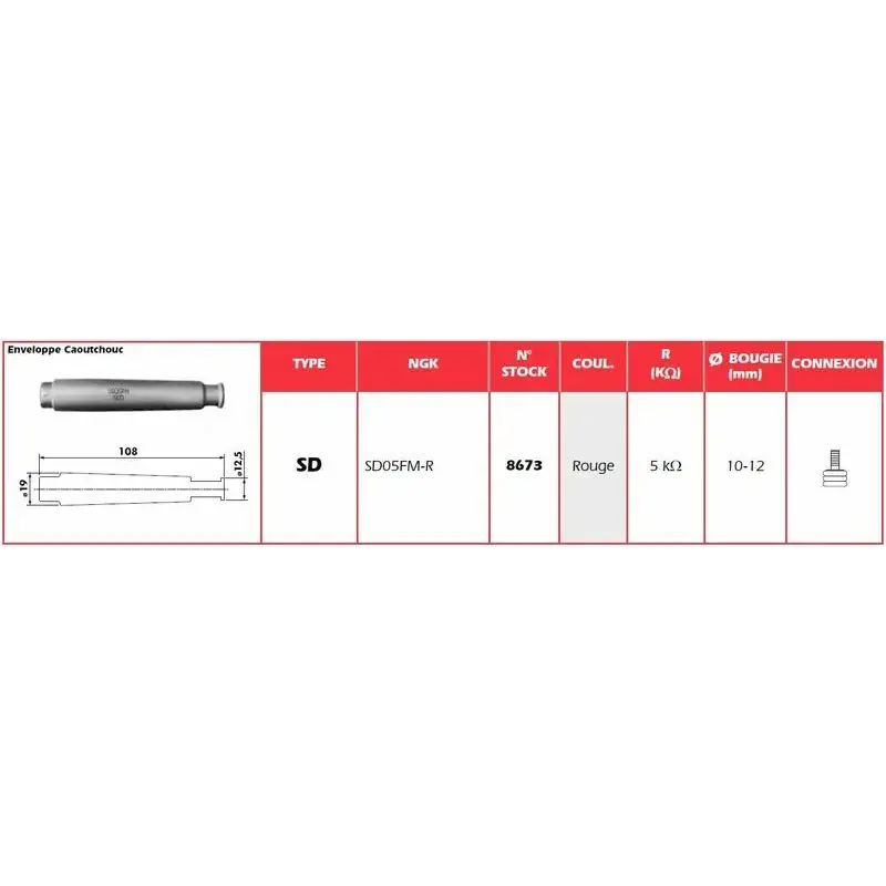 Anti-parasite NGK SD05FM-R rouge pour bougie sans olive