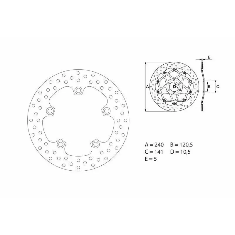 Disque de frein arrière Brembo Serie ORO rond fixe