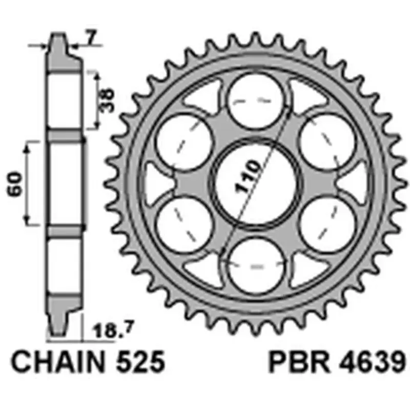 Couronne PBR 45 dents acier standard pas 525 type 4639