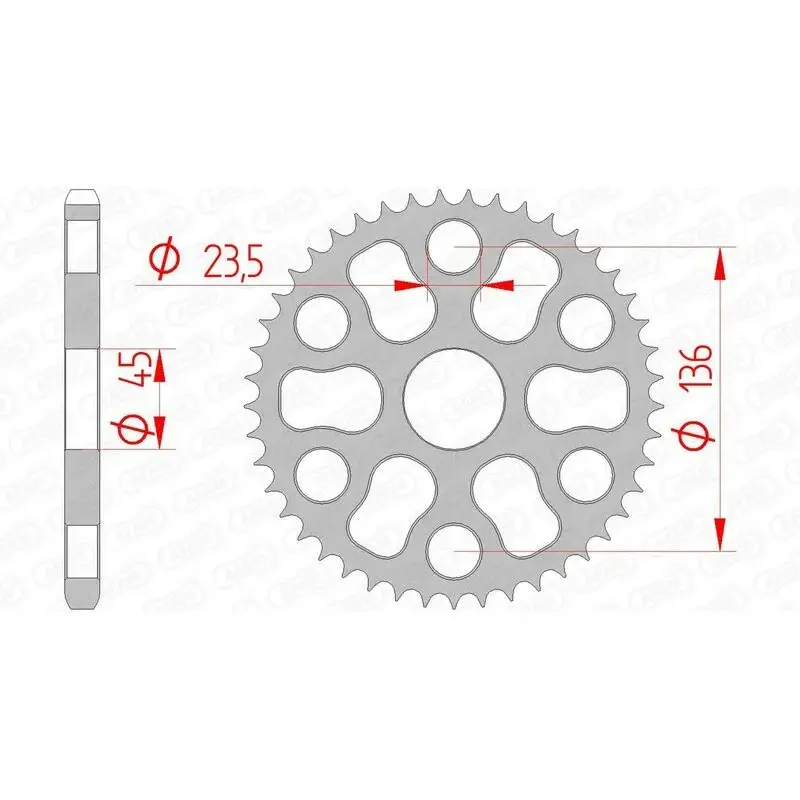 Couronne AFAM 45 dents acier pas 428 type 12325 Yamaha XG250 Tricker