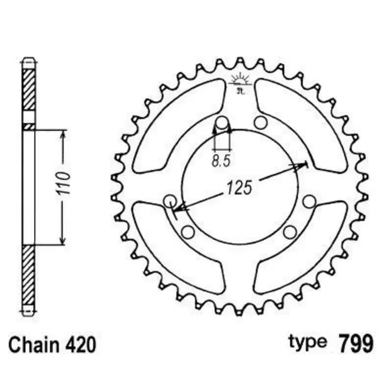 Couronne B1 50 dents acier standard pas 420 type 799 Suzuki RMX50