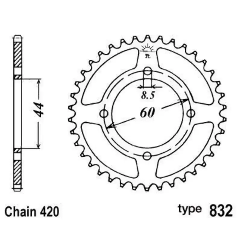 Couronne B1 52 dents acier standard pas 420 type 832 Yamaha DT50R - MBK X-Limit