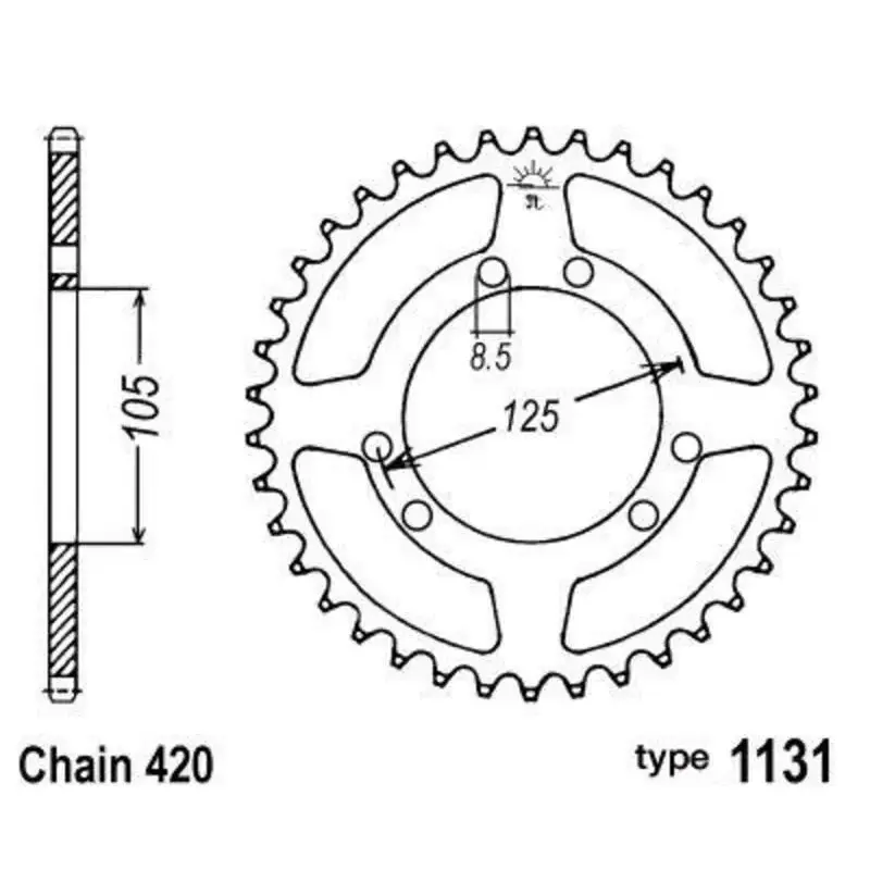 Couronne B1 52 dents acier standard pas 420 type 1131 Gilera/Derbi/Yamaha/Peugeot