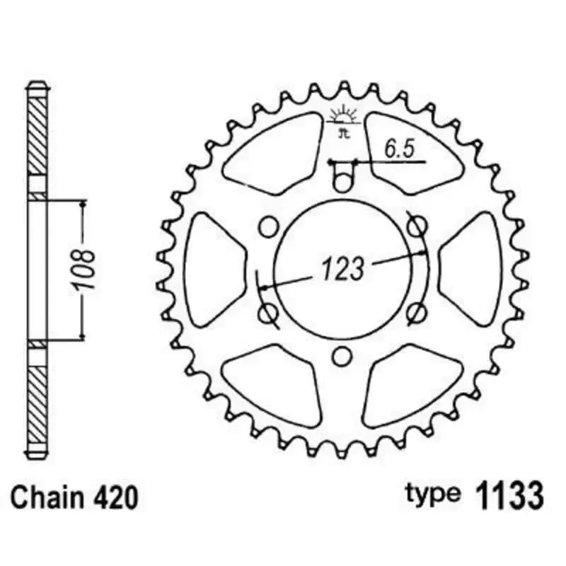 Couronne B1 52 dents acier standard pas 420 type 1133 Derbi/Aprilia/Peugeot