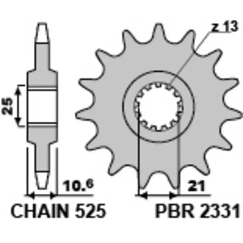 Pignon PBR 15 dents acier pas 525 type 2331