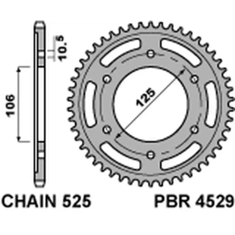 Couronne PBR 39 dents acier standard pas 525 type 4529