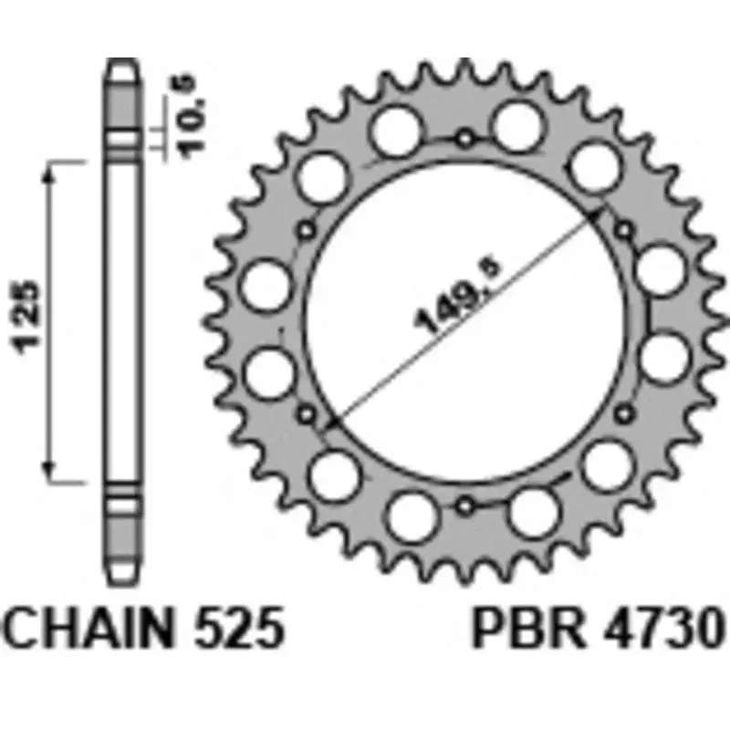 Couronne PBR 42 dents acier standard pas 525 type 4730