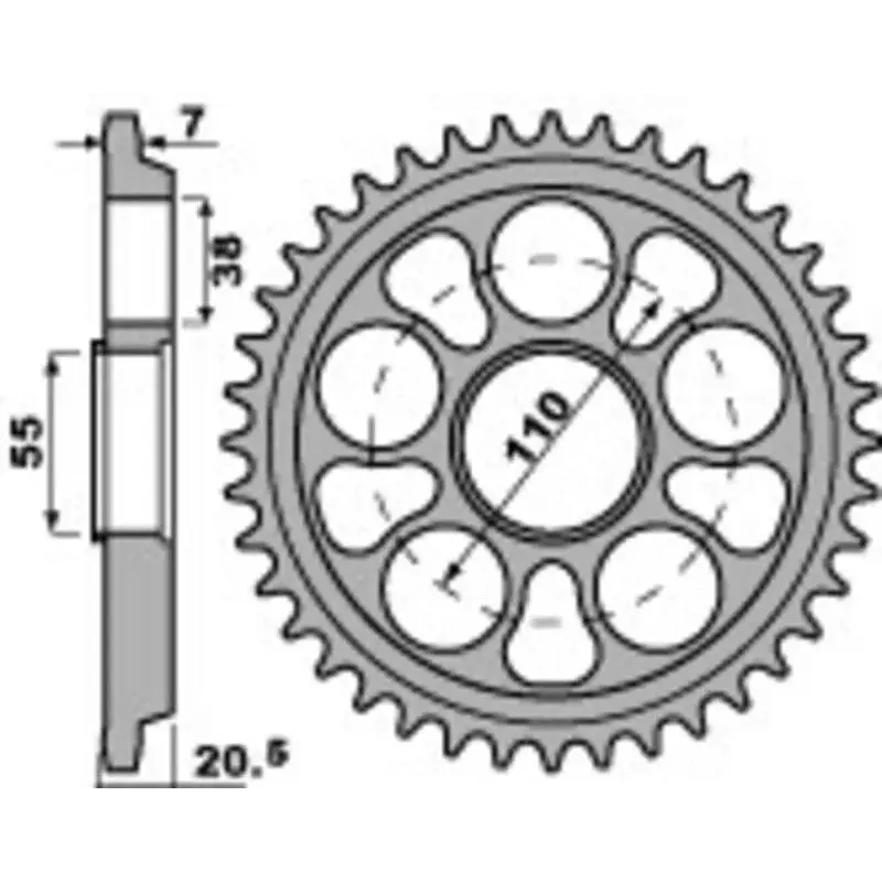 Couronne PBR 39 dents alu ultra-light anodisé dur pas 525 type 4320