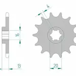 Pignon AFAM 13 dents acier type 94214 pas 520 T.M. MX 85 Big Wheel