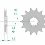 Pignon AFAM 16 dents acier type 22505 pas 520 SUZUKI GS 500