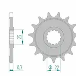 Pignon AFAM 16 dents acier type 28405 pas 525 KAWASAKI ZX 9 R ZX900
