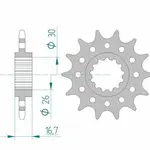 Pignon AFAM 16 dents acier type 20608 pas 520 HONDA CB 900 F Hornet