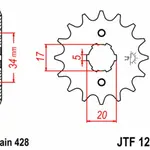 Pignon JT SPROCKETS 16 dents acier pas 428 type 1264 Honda CBF125