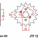 Pignon JT SPROCKETS 15 dents acier pas 520 type 1265 Honda XL250