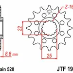 Pignon JT SPROCKETS 12 dents acier pas 520 type 1901