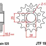 Pignon JT SPROCKETS 17 dents acier pas 525 type 1904 KTM 950 Supermoto