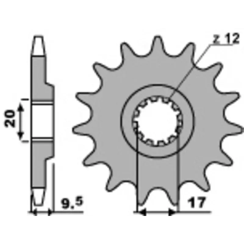 Pignon PBR 12 dents acier pas 428 type 2084 KTM 50 EXC