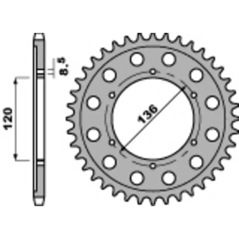Couronne PBR 57 dents acier standard pas 428 type 4324