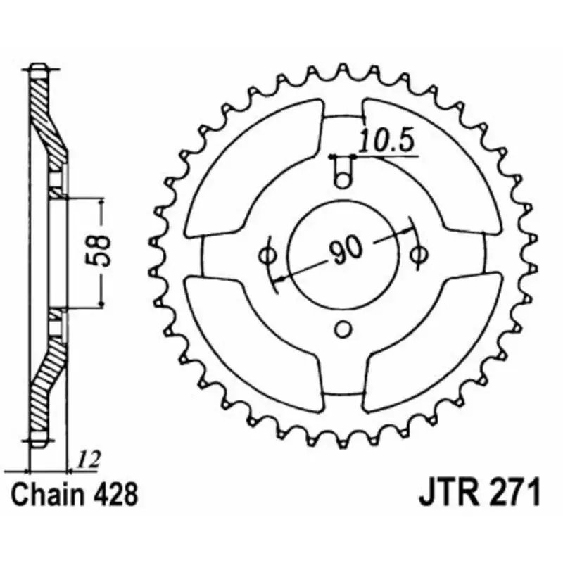 Couronne JT SPROCKETS 50 dents acier pas 428 type 271