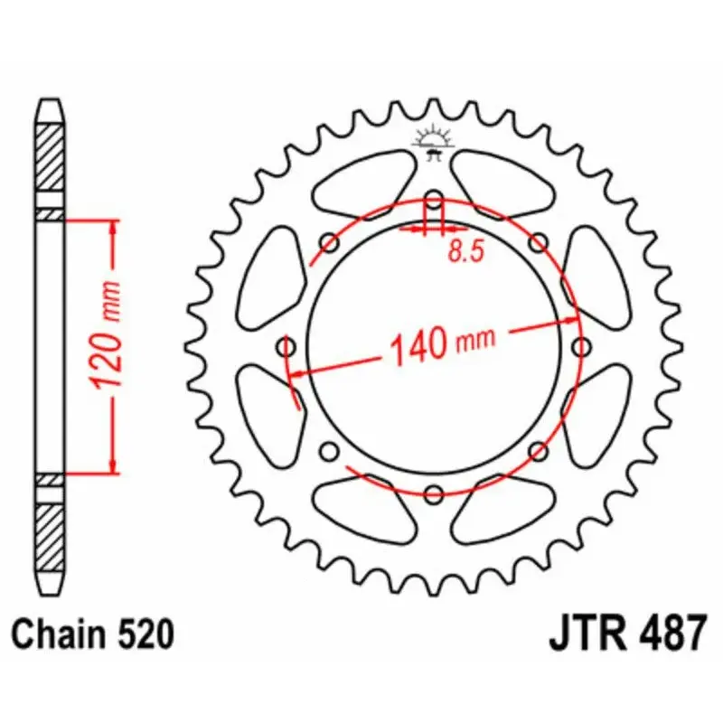 Couronne JT SPROCKETS 44 dents acier pas 520 type 487