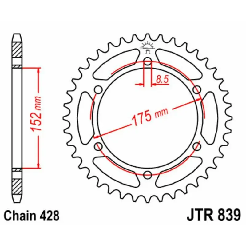 Couronne JT SPROCKETS 53 dents acier pas 428 type 839
