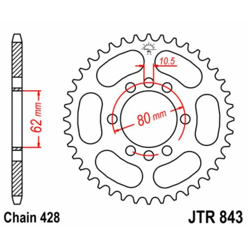 Couronne JT SPROCKETS 53 dents acier pas 428 type 843