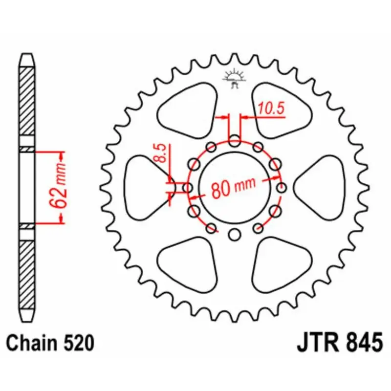 Couronne JT SPROCKETS 45 dents acier pas 520 type 845