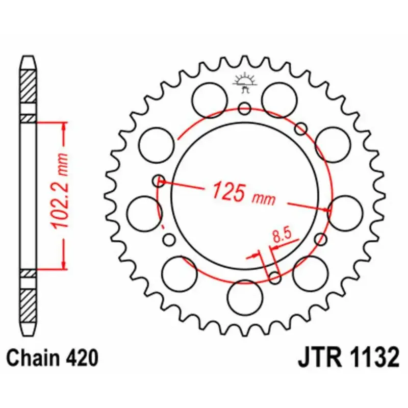 Couronne JT SPROCKETS 53 dents acier pas 420 type 1132