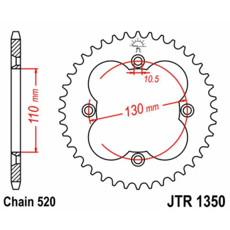 Couronne JT SPROCKETS 38 dents acier standard pas 520 type 1350