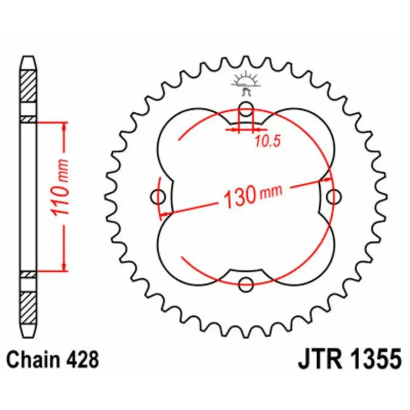 Couronne JT SPROCKETS 50 dents acier pas 428 type 1355