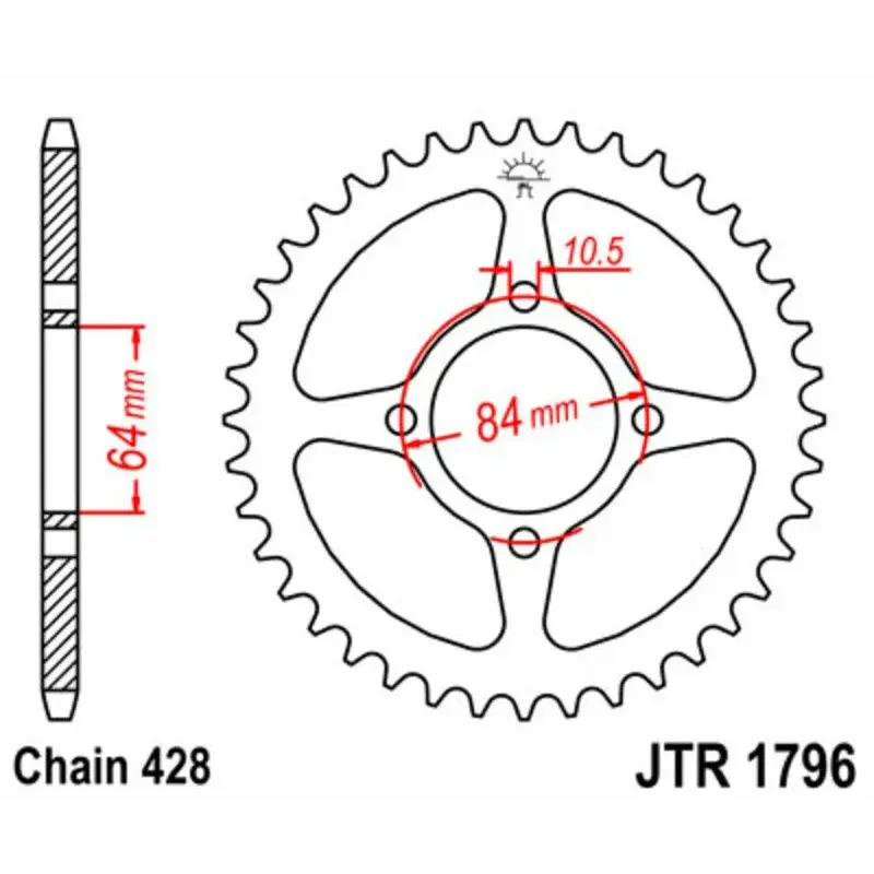 Couronne JT SPROCKETS 51 dents acier pas 428 type 1796