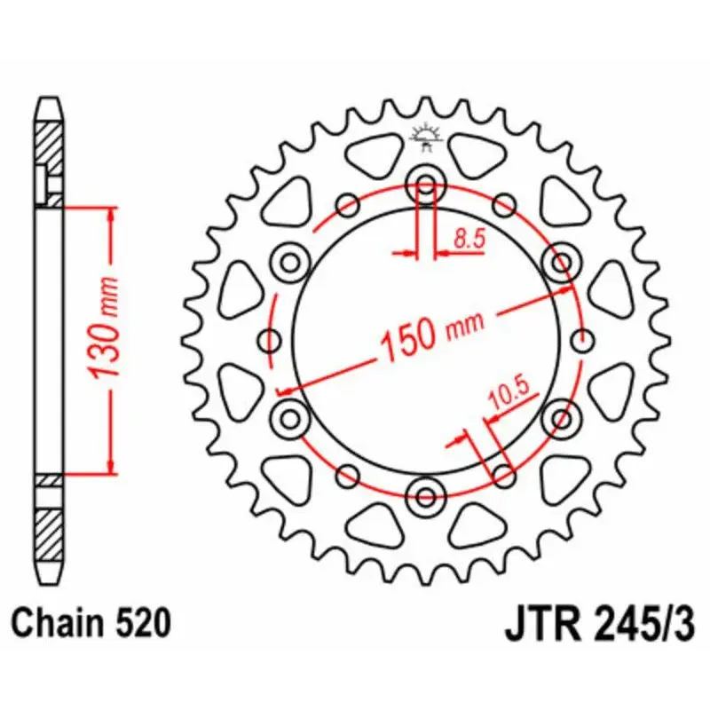 Couronne JT SPROCKETS 43 dents acier pas 520 type 245/3